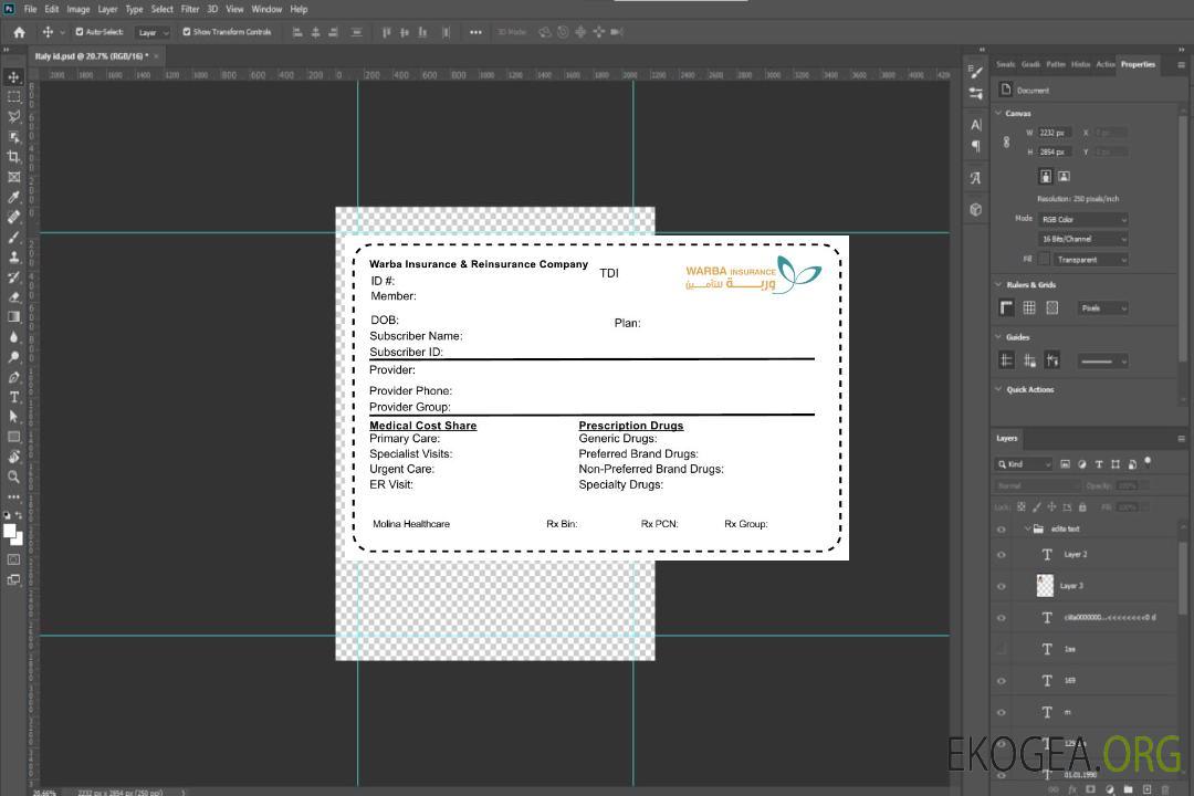 Carte d'assurance maladie du Koweït template